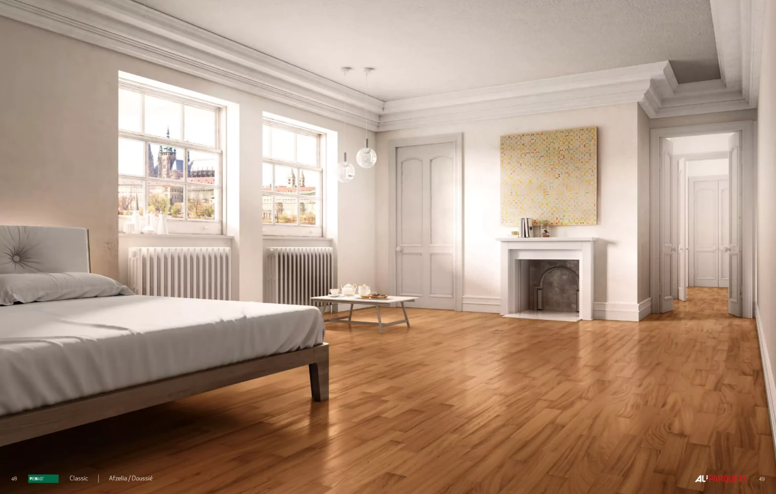 Moderner Wohnraum mit hellem Holzfußboden